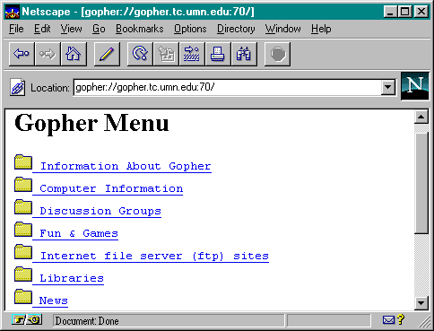 [Screen shot of a Gopher menu, as seen by Netscape]